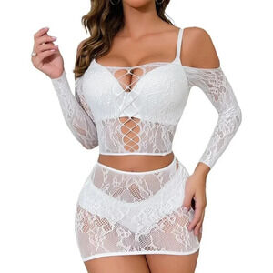 Buitifo Womens  Lingerie Set White Fishnet Babydoll Bodysuit Sexy Nightwear